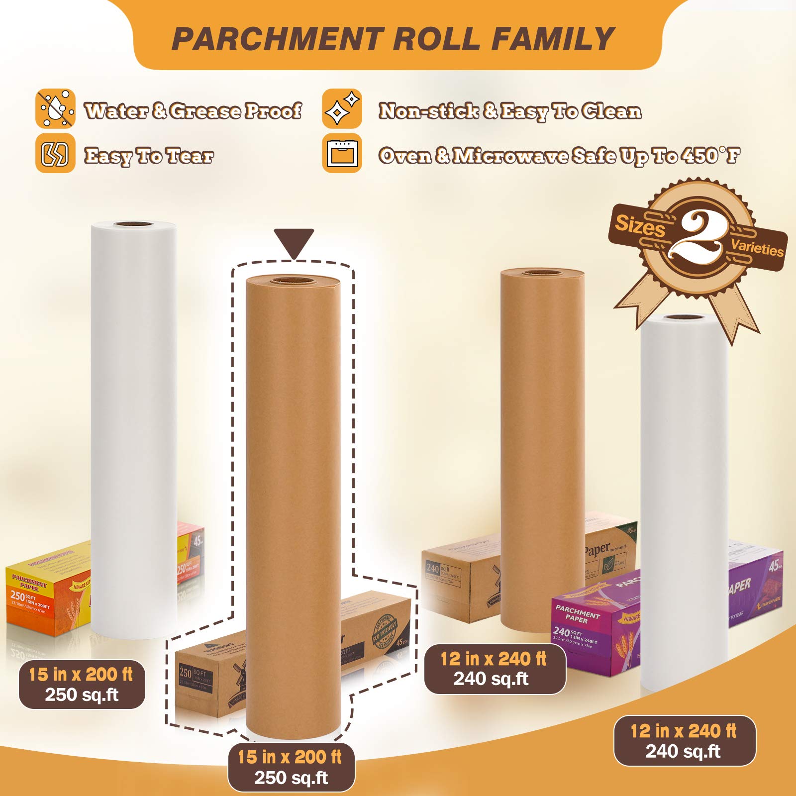 Unbleached Parchment Paper for Baking  15 in x 200 ft  250 Sq.Ft  Baking Paper  Non-Stick Parchment Paper Roll for Baking  Cooking  Grilling  Air Fryer and Steaming